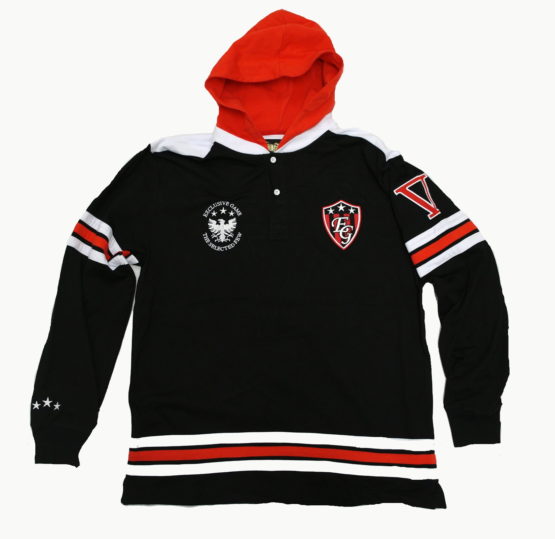 Exclusive Game Hooded Henley Jersey / Black Red