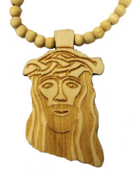Wood Jesus Face Bead Chain / Color: Raw Wood