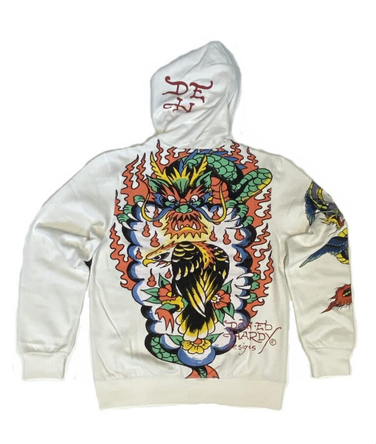 Ed Hardy Tiger Dragon Light-Weight Hoodie (EHM1301-35) Color: Ivory ...