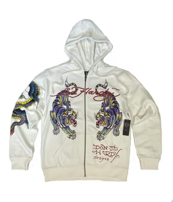 Ed Hardy Tiger Dragon Light-Weight Hoodie (EHM1301-35) Color: Ivory ...